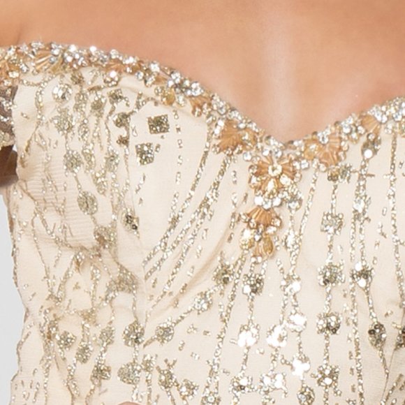 NEW CUT AWAY SHOULDER SLEEVELESS EMBROIDERED BALL GOWN WITH LACE UP BACK GL2831 - Picture 7 of 7